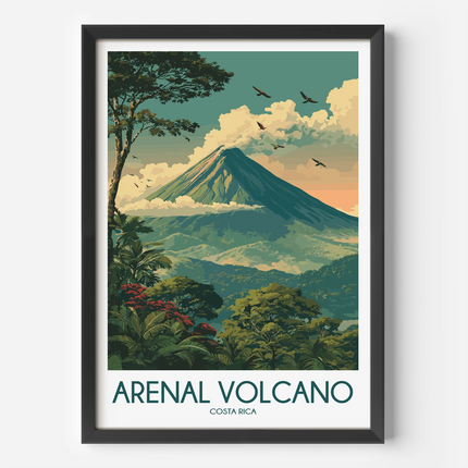 Arenal Volcano Vintage Style Print