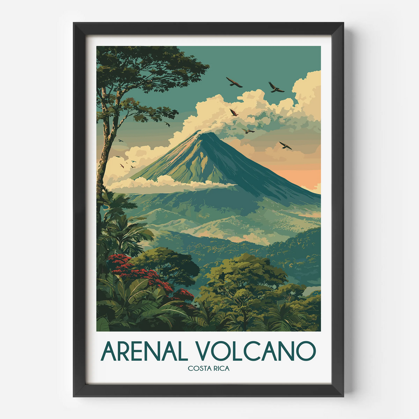 Arenal Volcano Vintage Style Print