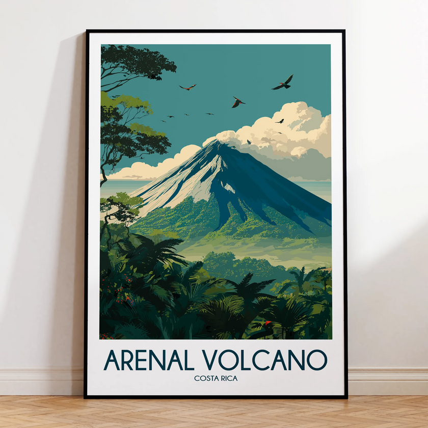 Arenal Volcano Vintage Style Print