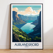 Aurlandsfjord Retro Travel Illustration