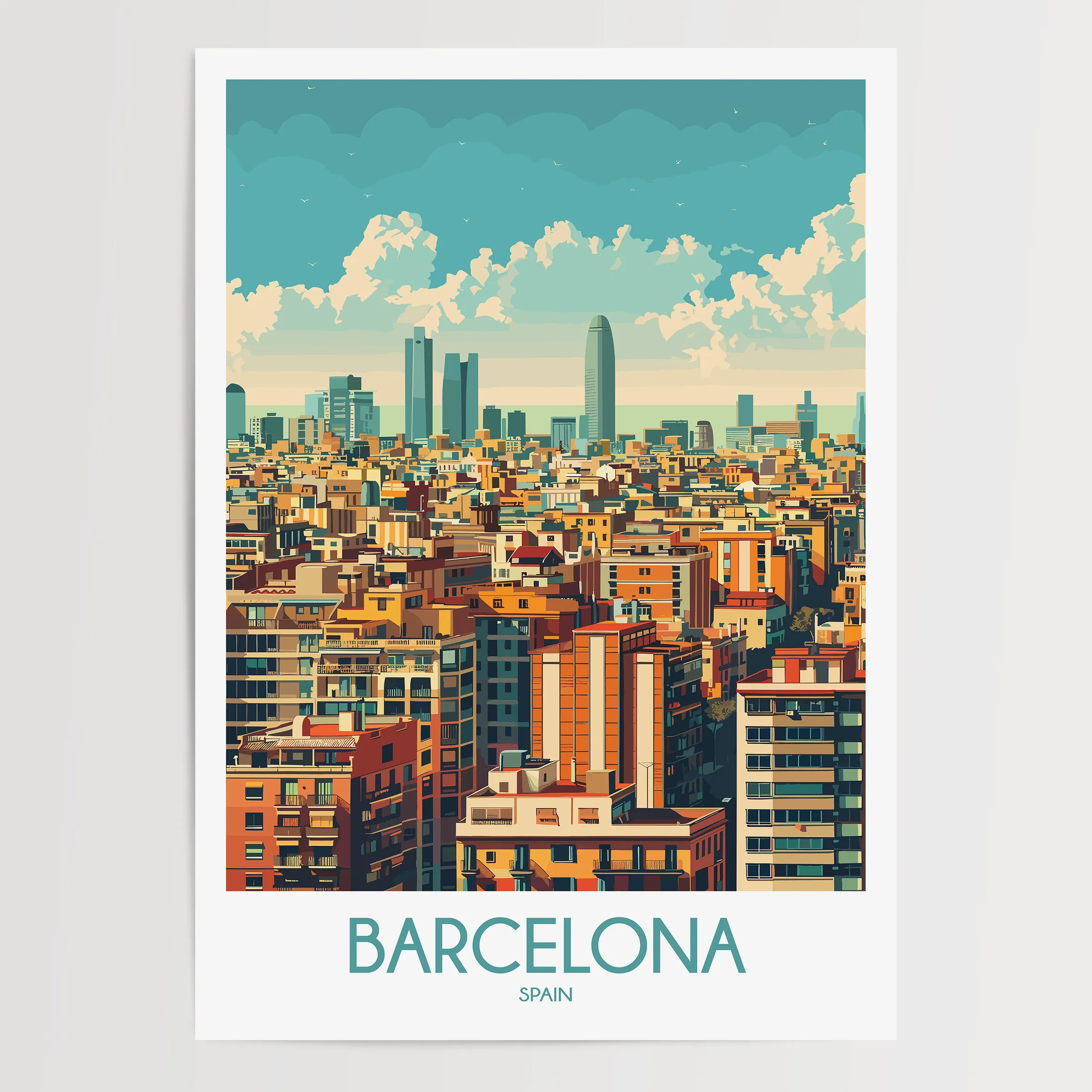 Barcelona Retro Travel Illustration