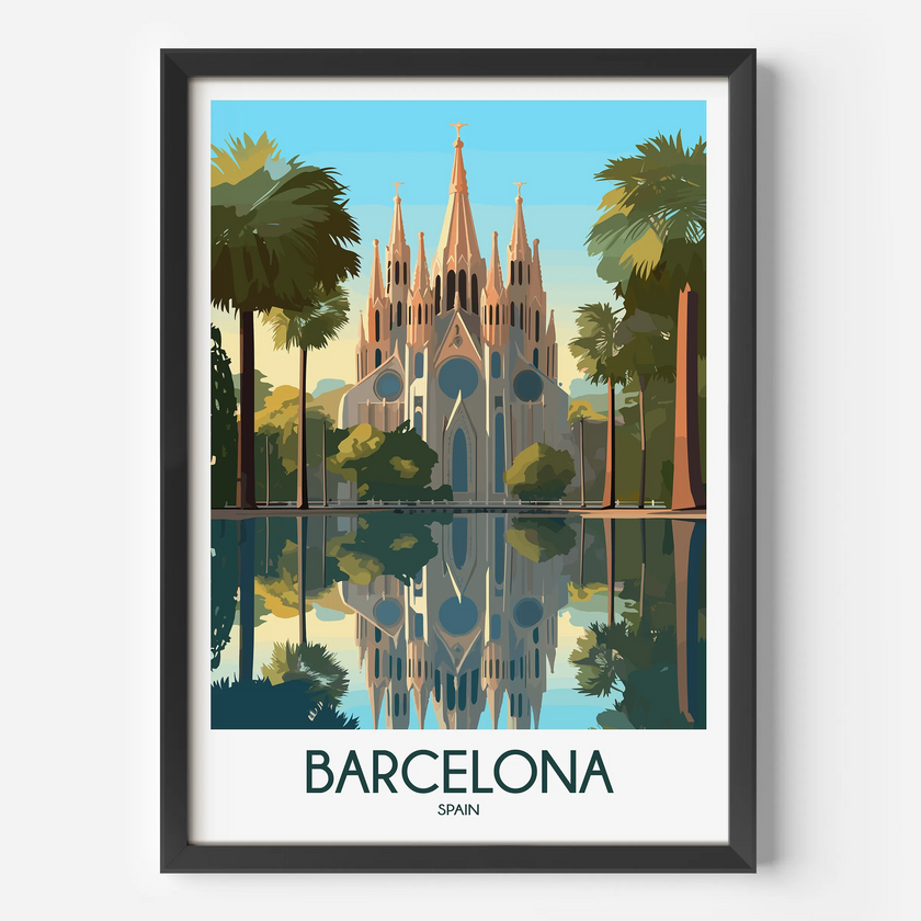 Barcelona Retro Travel Illustration