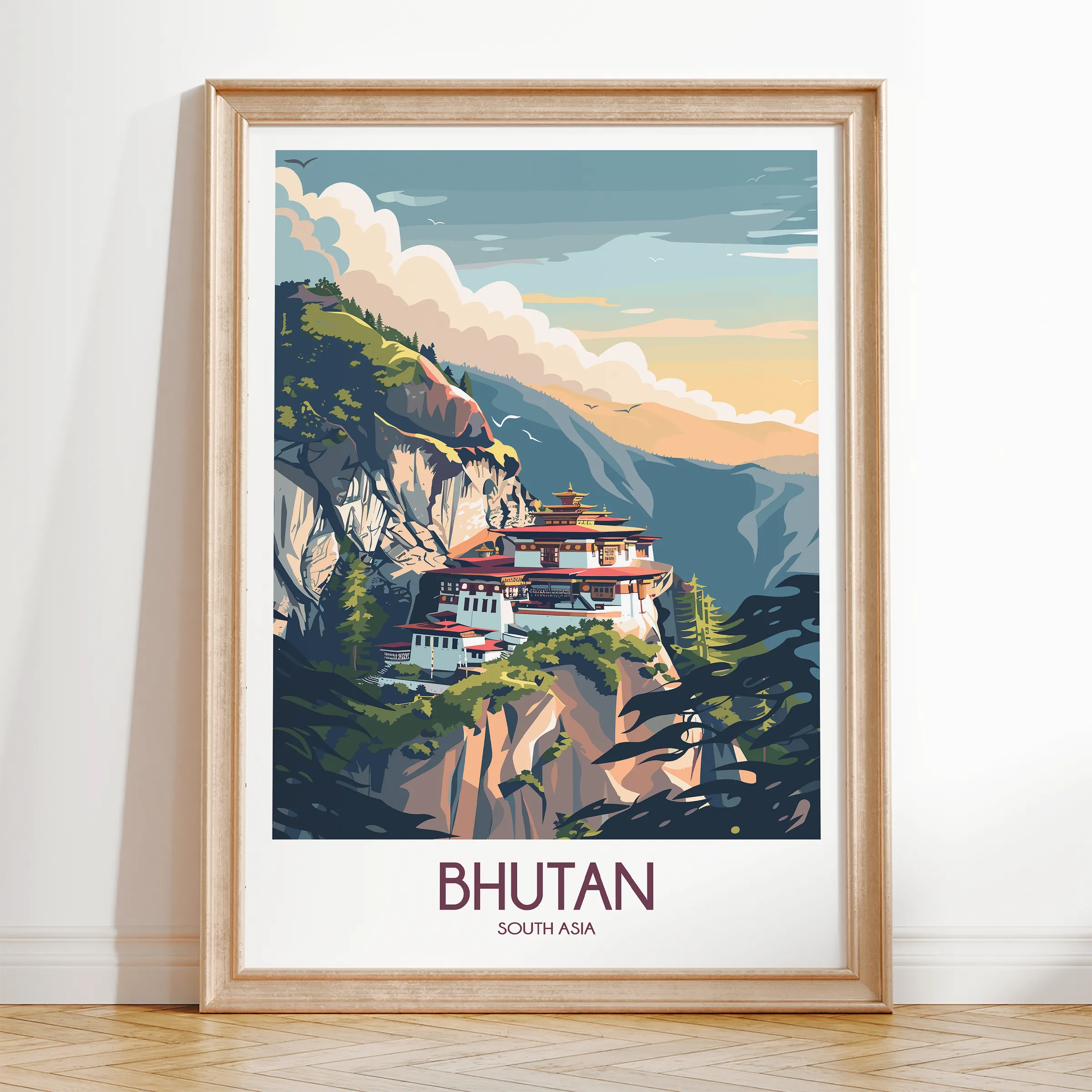 Bhutan Vintage Style Print