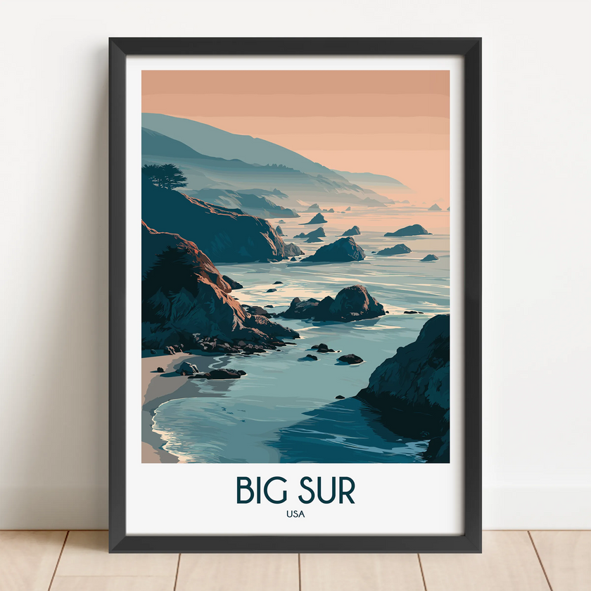 Big Sur Retro Travel Illustration