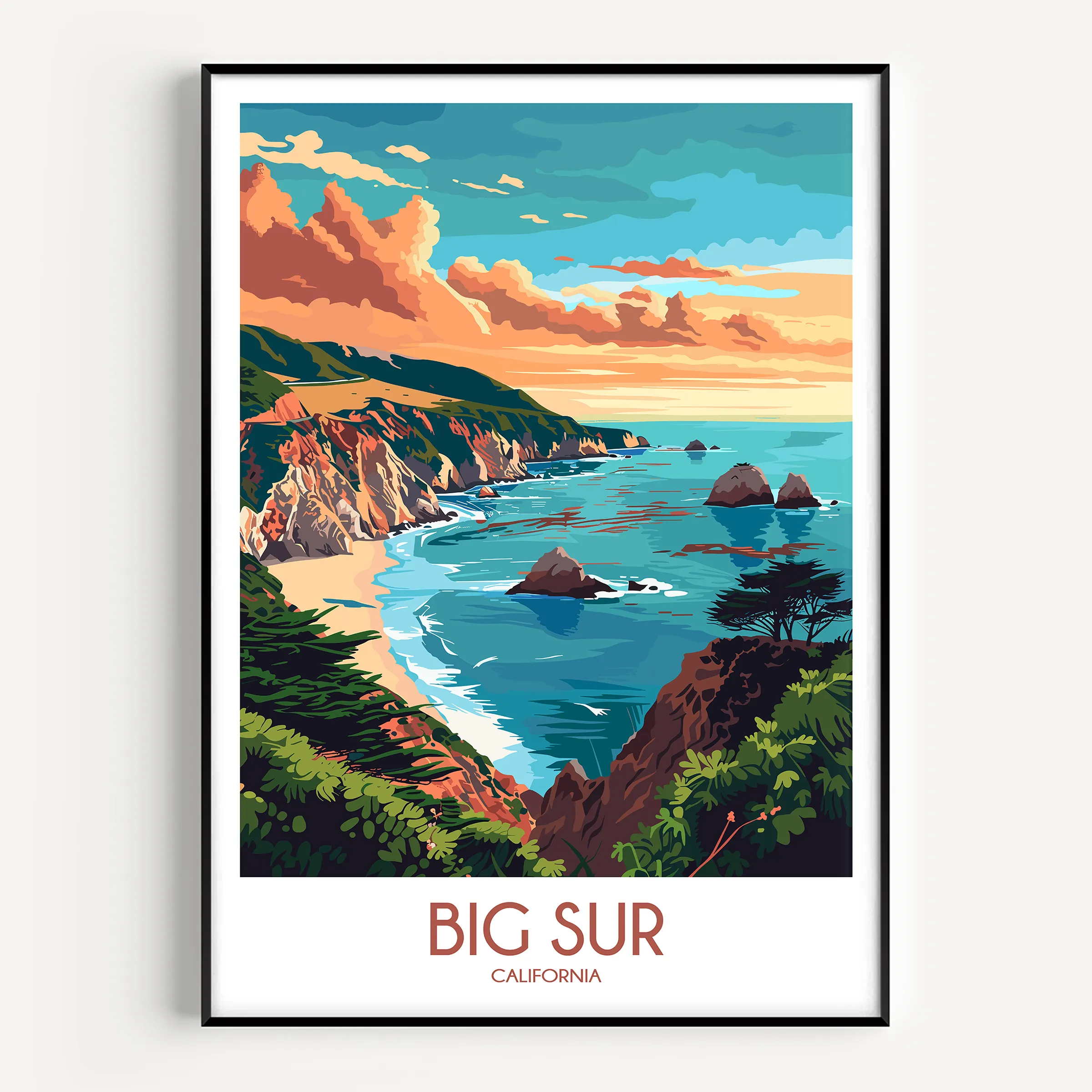 Big Sur Retro Travel Illustration