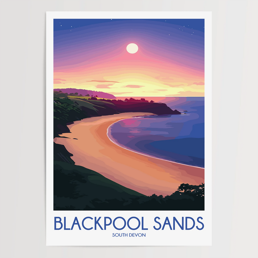 Blackpool Sands Retro Travel Illustration
