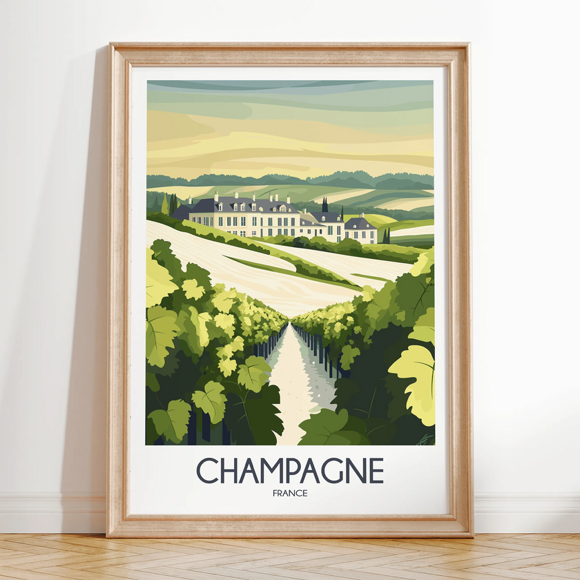 Champagne Retro Travel Illustration