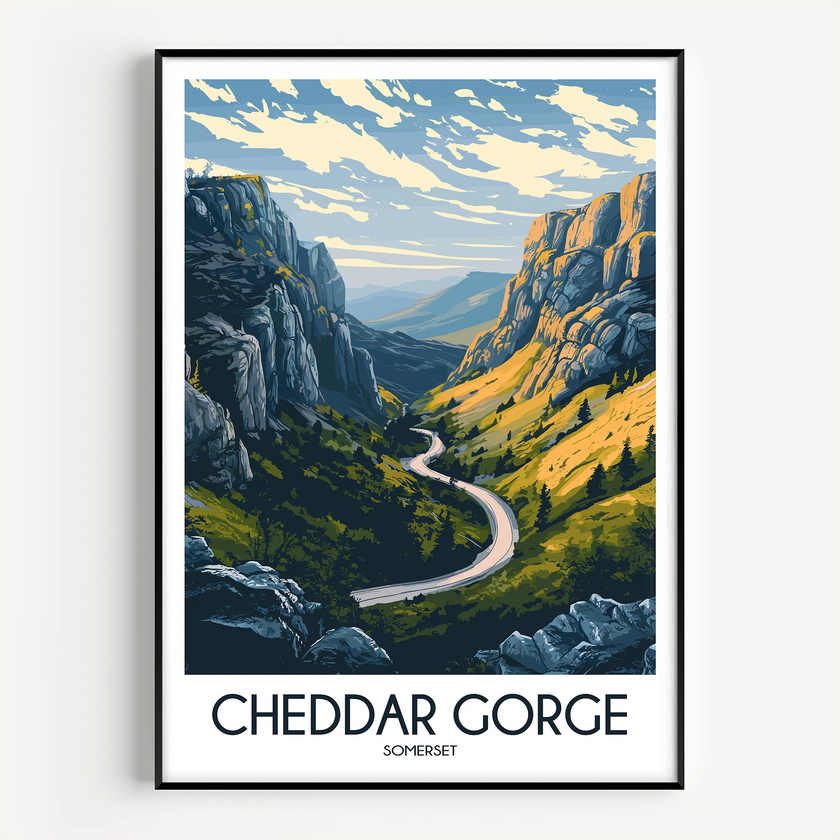 Cheddar Gorge Retro Travel Illustration