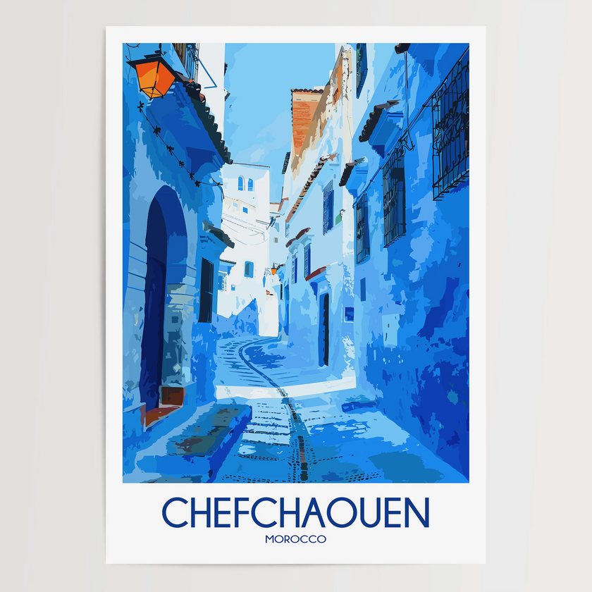 Chefchaouen Retro Travel Illustration