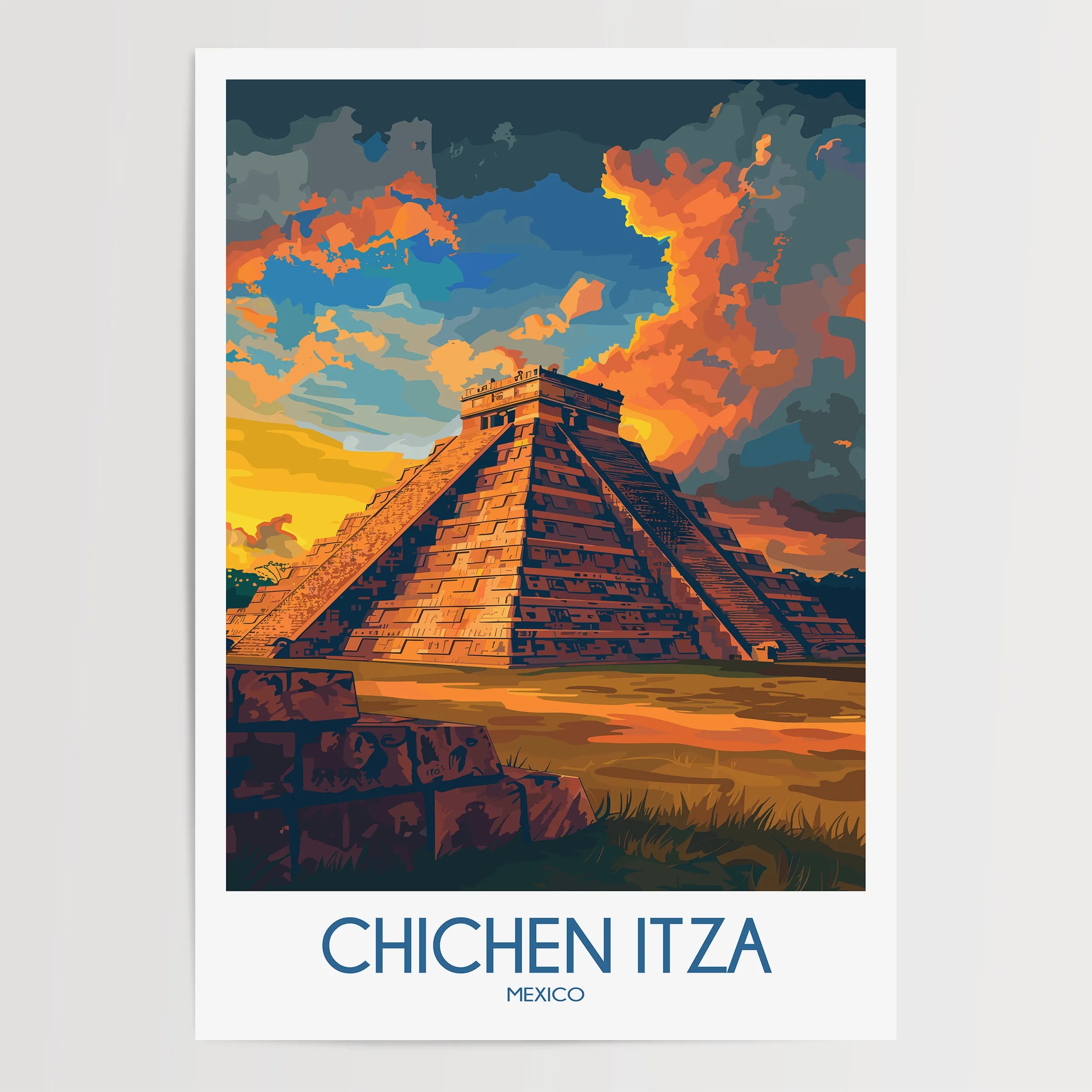 Chichen Itza Retro Travel Illustration