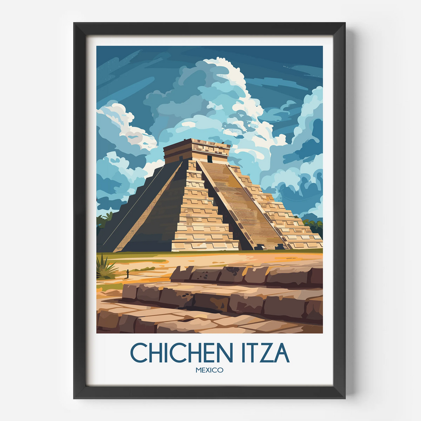 Chichen Itza Retro Travel Illustration