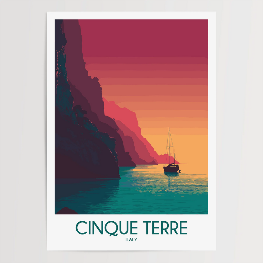 Cinque Terre Retro Travel Illustration