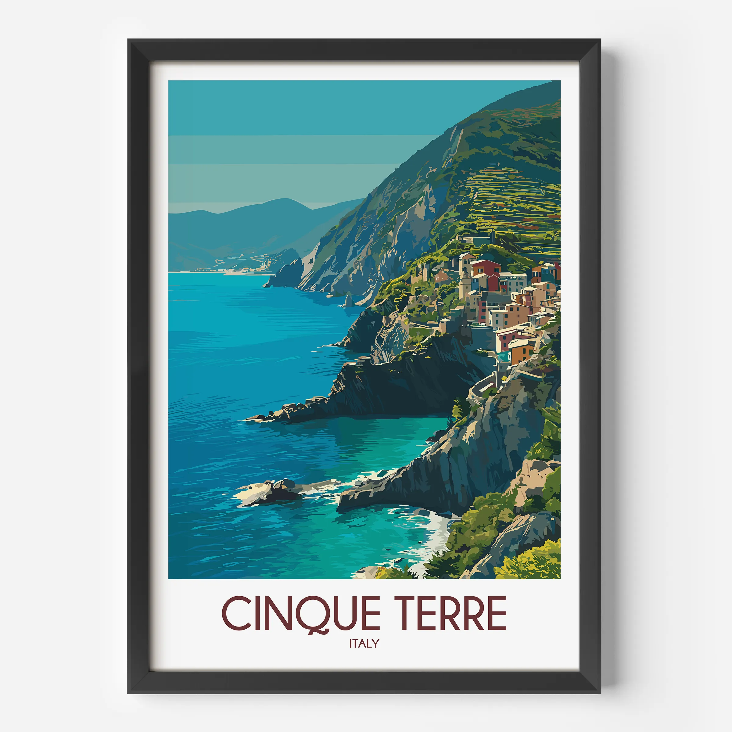 Cinque Terre Retro Travel Illustration