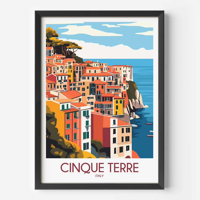 Cinque Terre Retro Travel Illustration