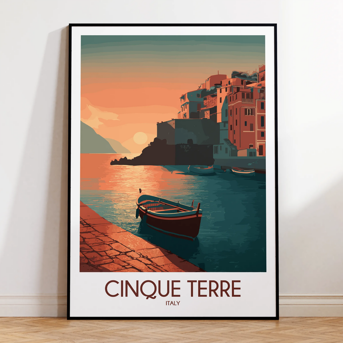 Cinque Terre Retro Travel Illustration