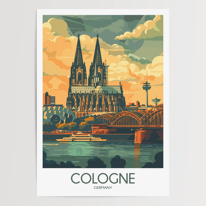 Cologne Retro Travel Illustration