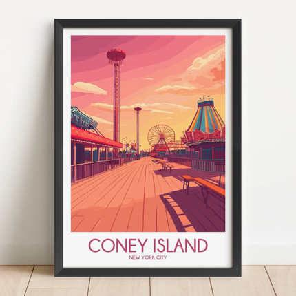 Coney Island Retro Travel Illustration
