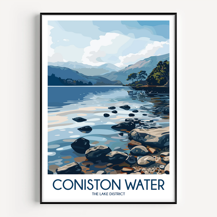 Coniston Water Retro Travel Illustration