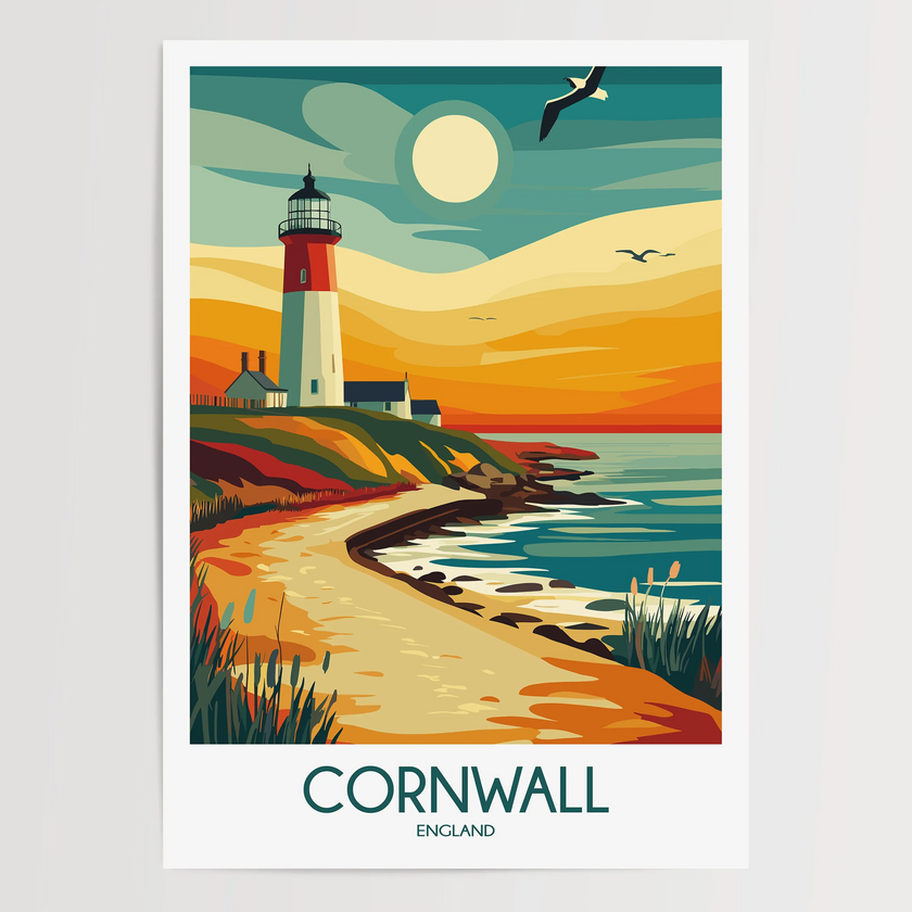 Cornwall Retro Travel Illustration