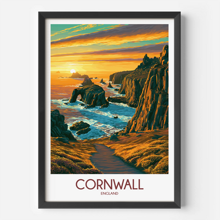Cornwall Retro Travel Illustration