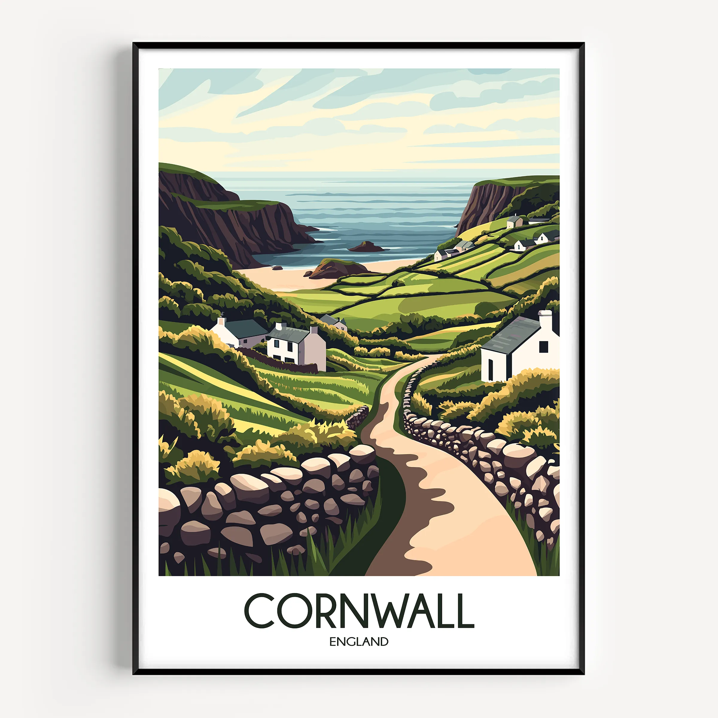 Cornwall Retro Travel Illustration