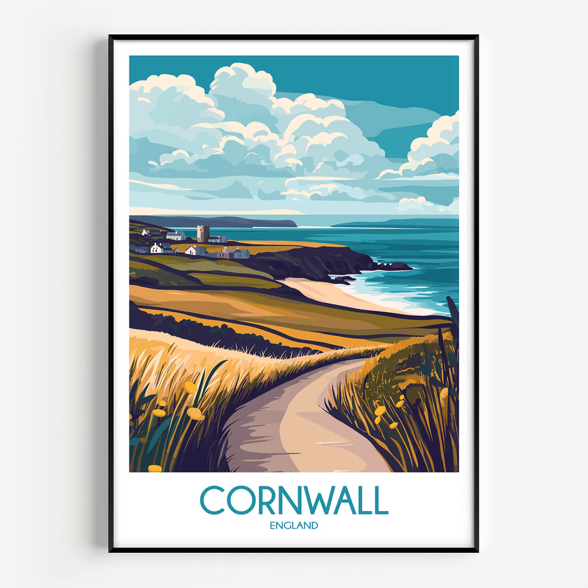 Cornwall Retro Travel Illustration