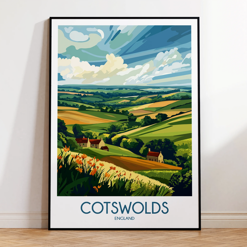 Cotswolds Retro Travel Illustration