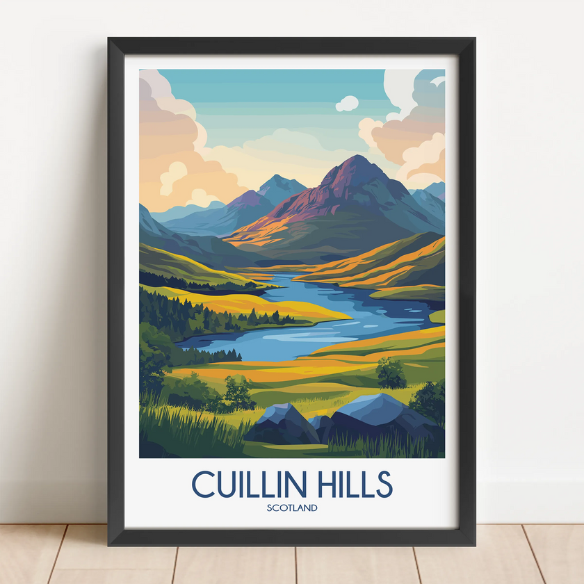 Cuillin Hills Retro Travel Illustration