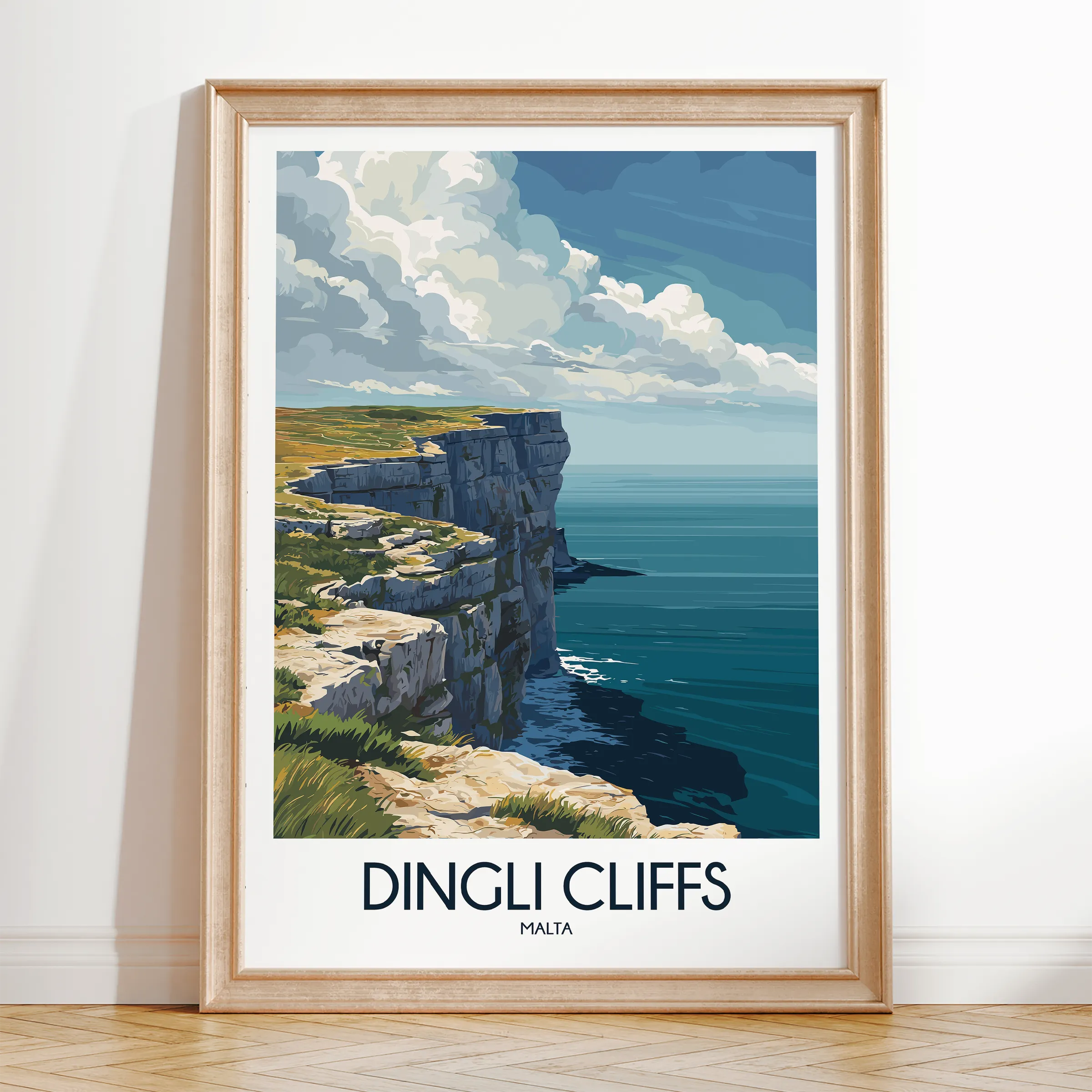 Dingli Cliffs Retro Travel Illustration