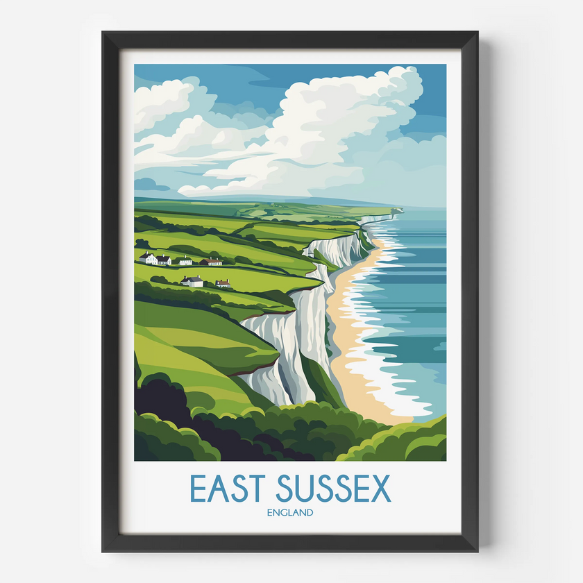 East Sussex Retro Travel Illustration