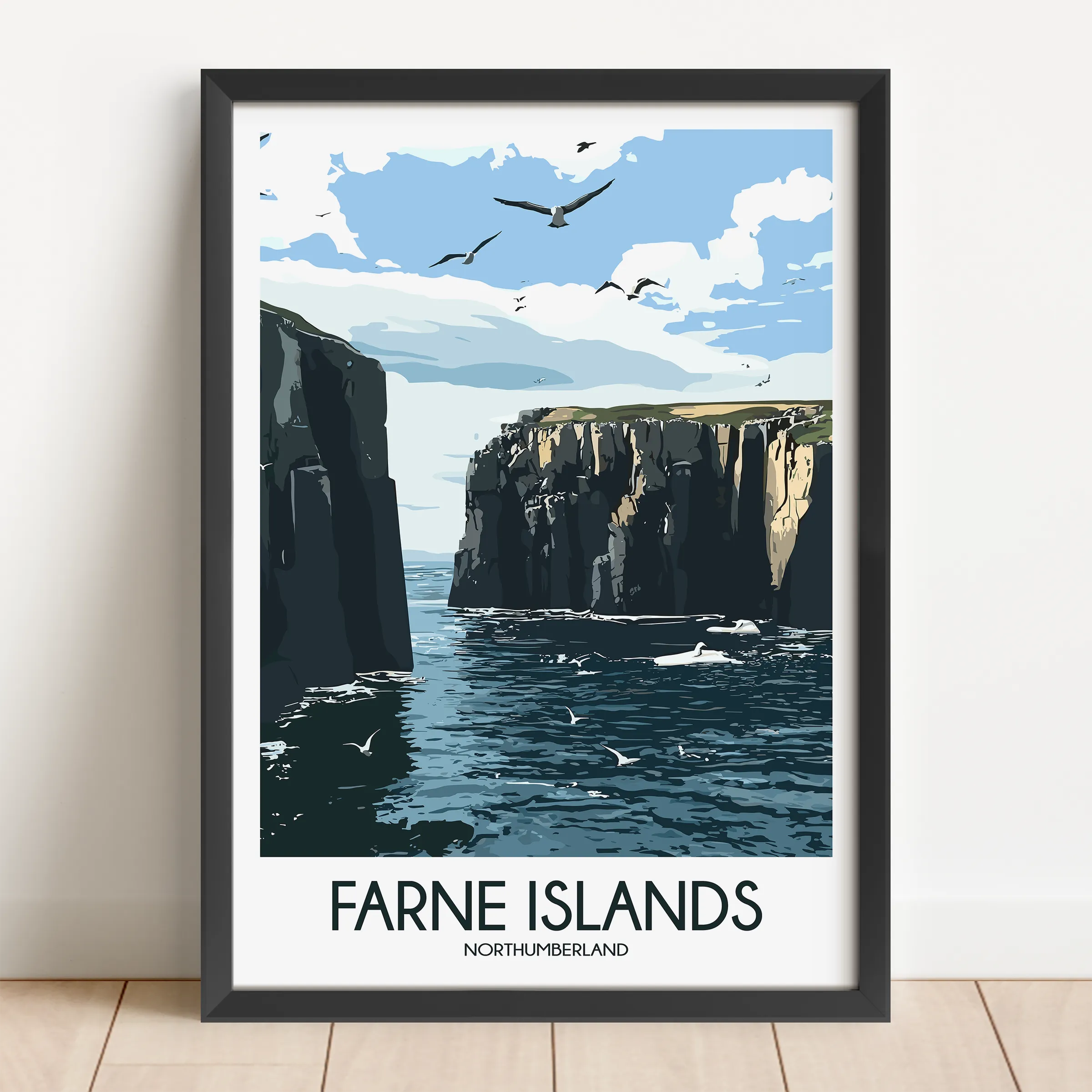 Farne Islands Retro Travel Illustration