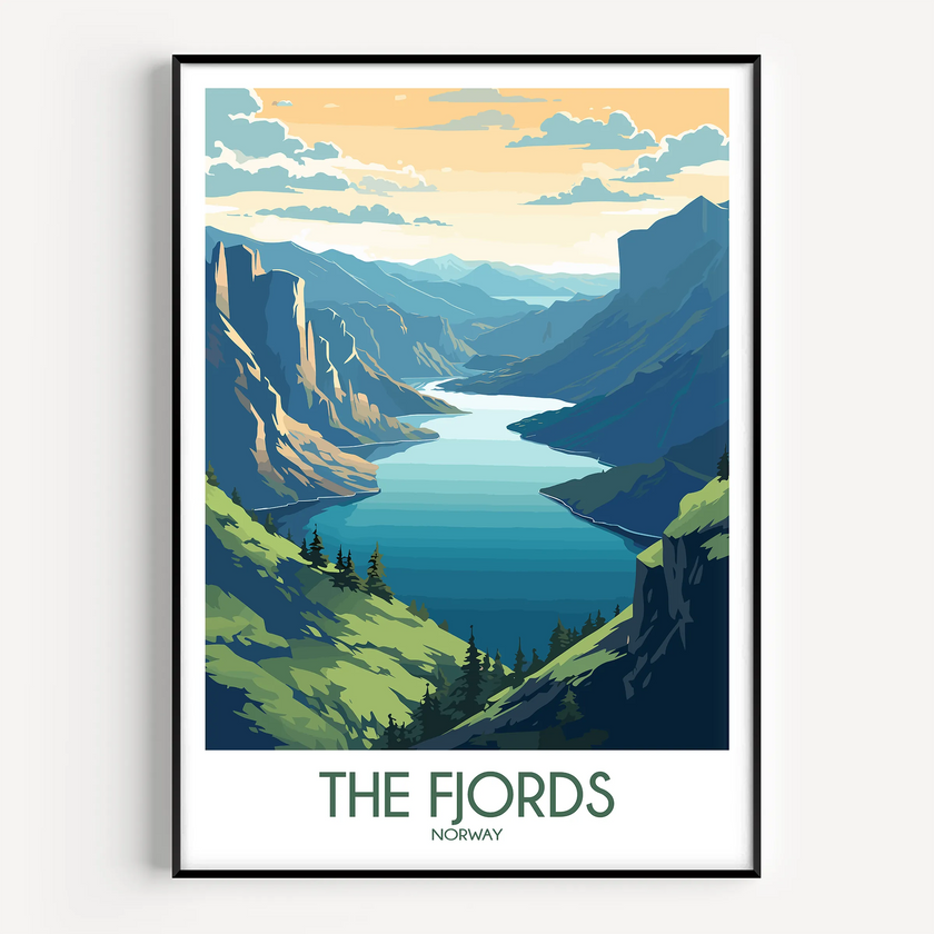 Fjords Retro Travel Illustration