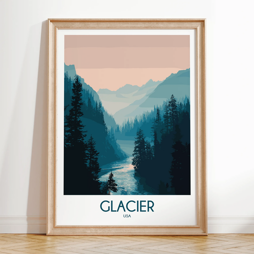 Glacier National Park Modern Travel Poster