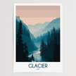 Glacier National Park Retro Travel Illustration