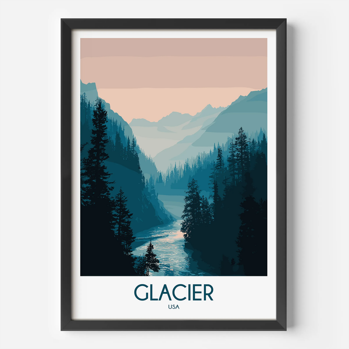 Glacier National Park Retro Travel Illustration