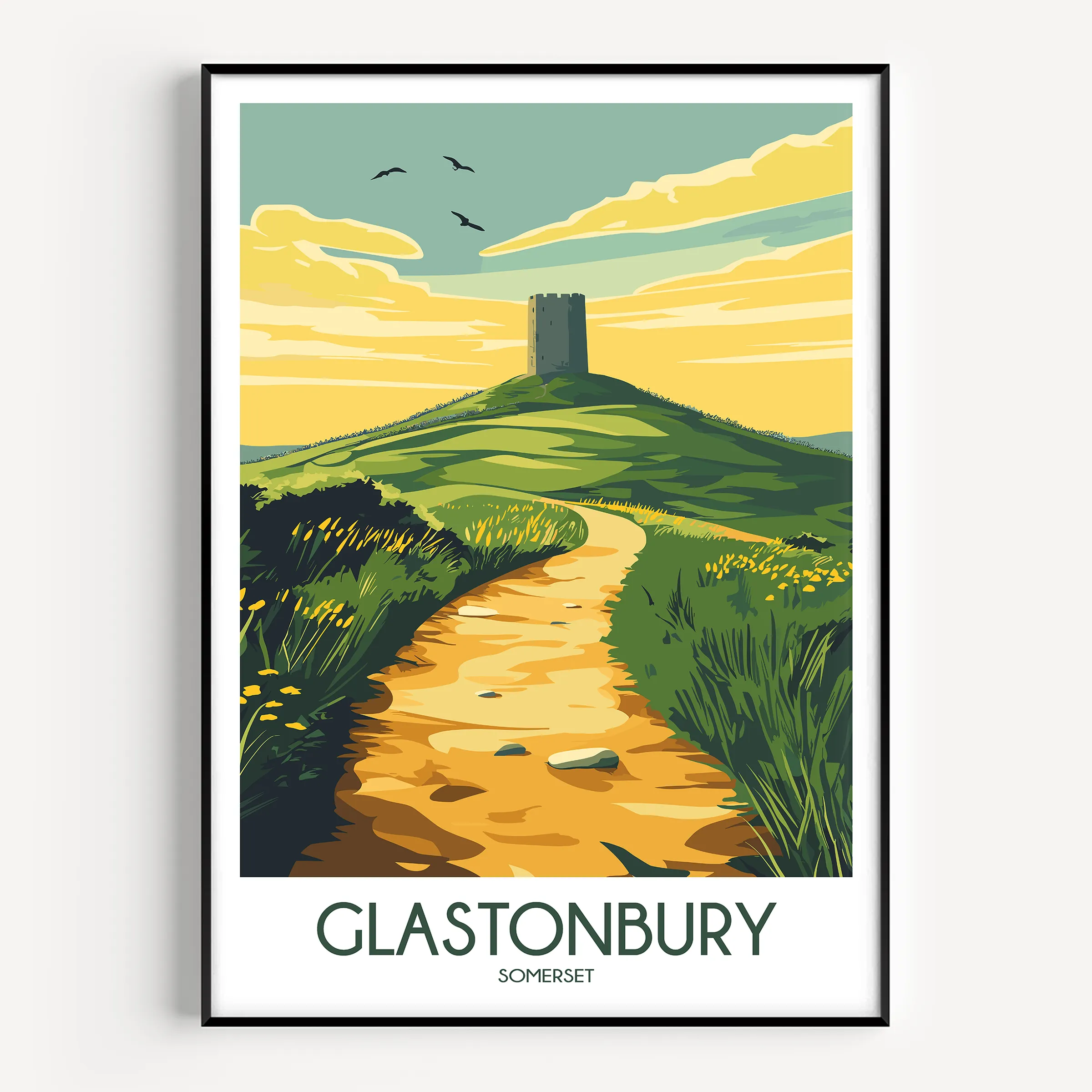 Glastonbury Retro Travel Illustration