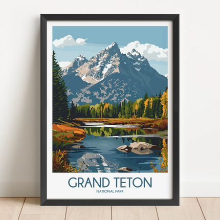 Grand Teton Retro Travel Illustration