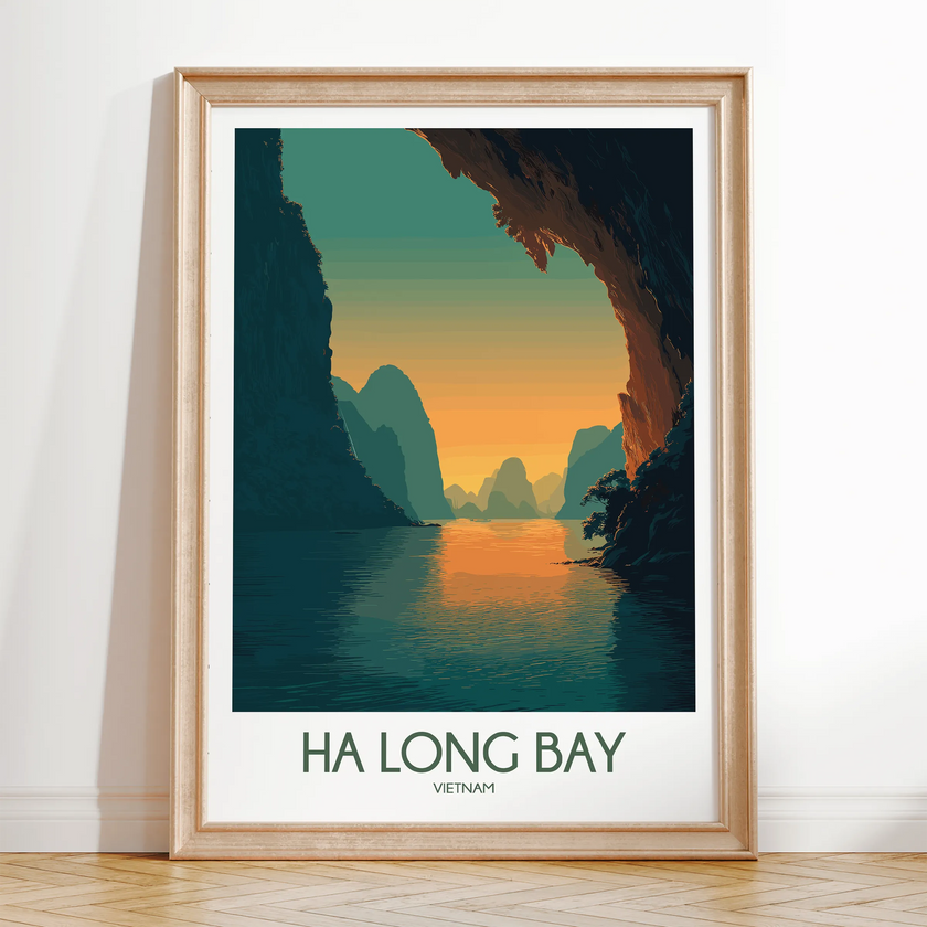 Ha Long Bay Retro Travel Illustration