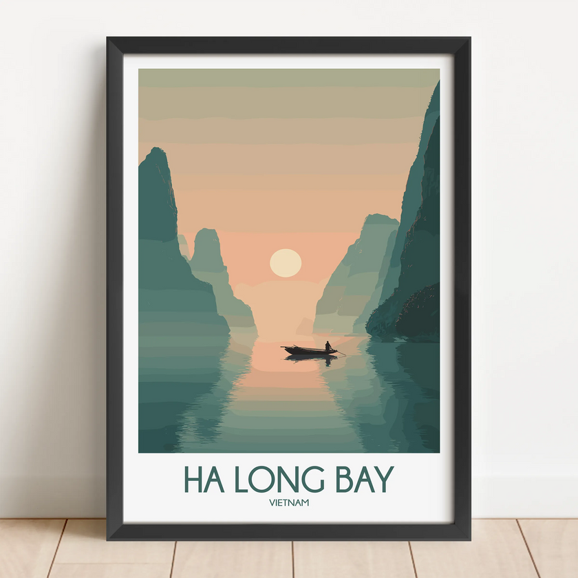Ha Long Bay Retro Travel Illustration