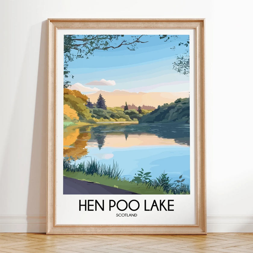 Hen Poo Lake Retro Travel Illustration