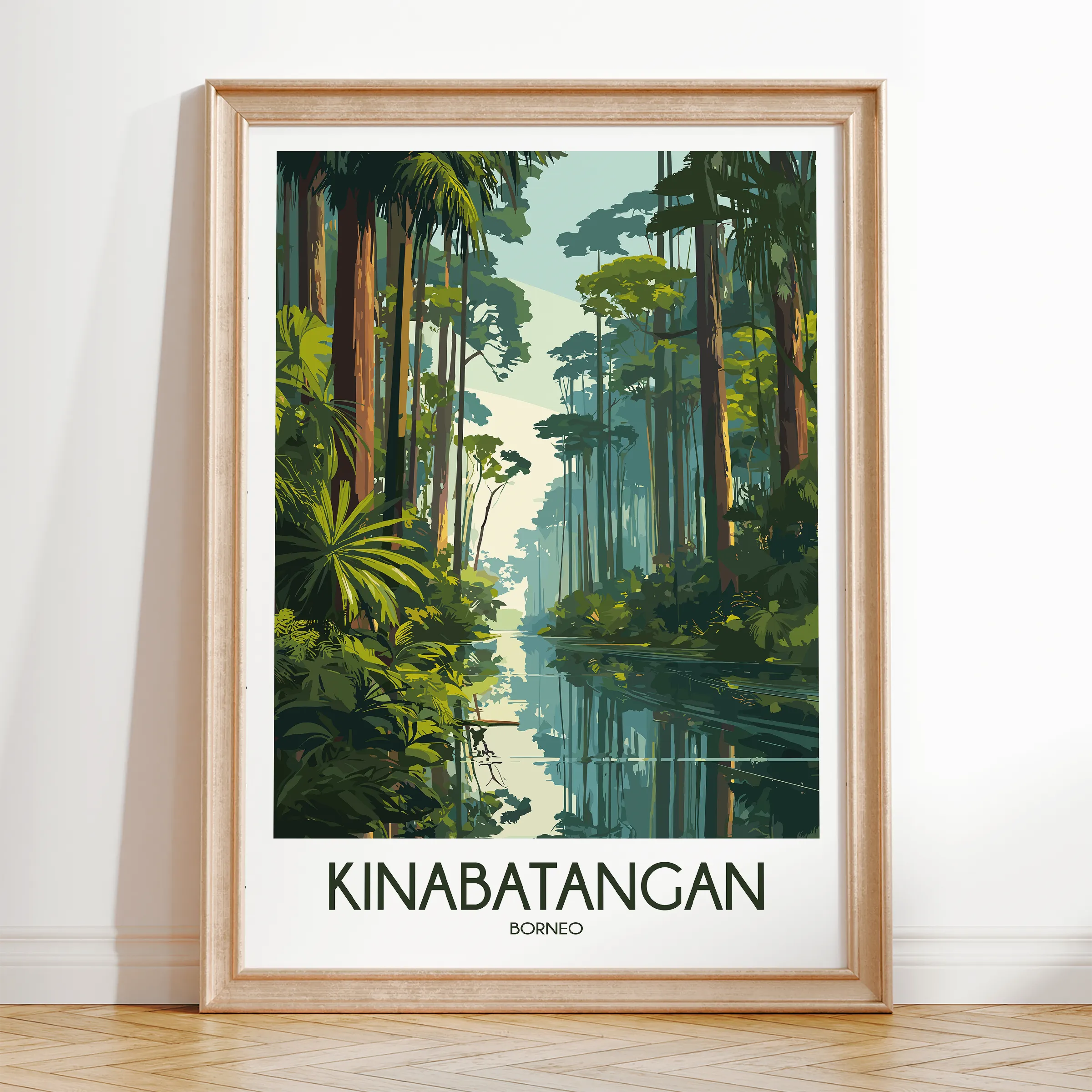 Kinabatangan River Retro Travel Illustration
