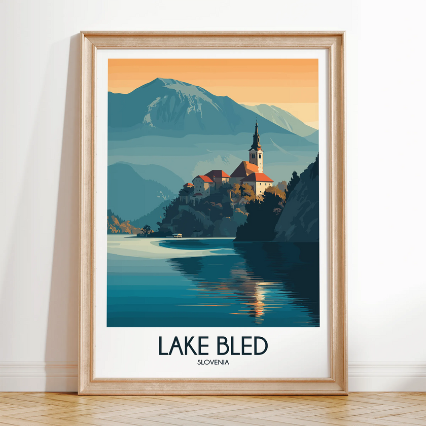 Lake Bled Retro Travel Illustration