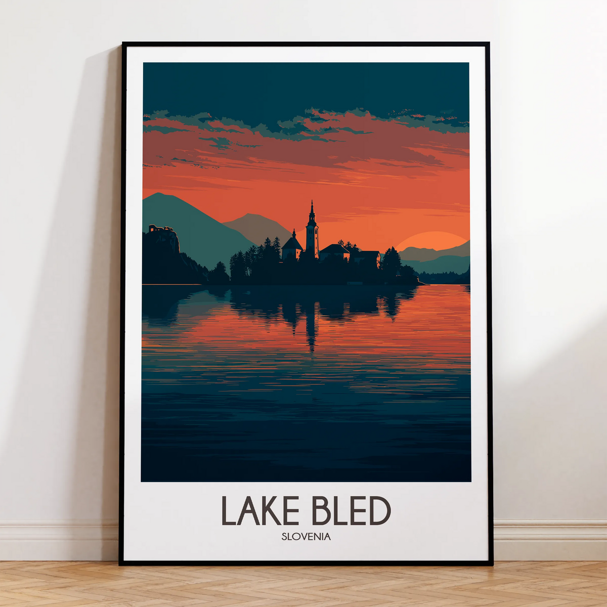 Lake Bled Retro Travel Illustration