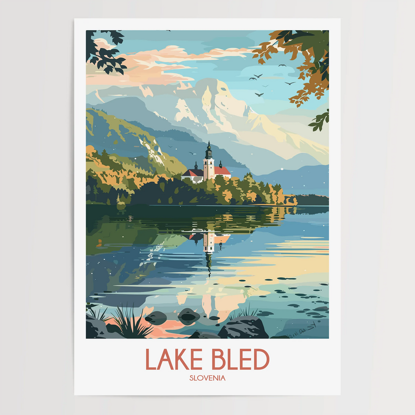 Lake Bled Vintage Style Print