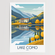 Lake Como Retro Travel Illustration
