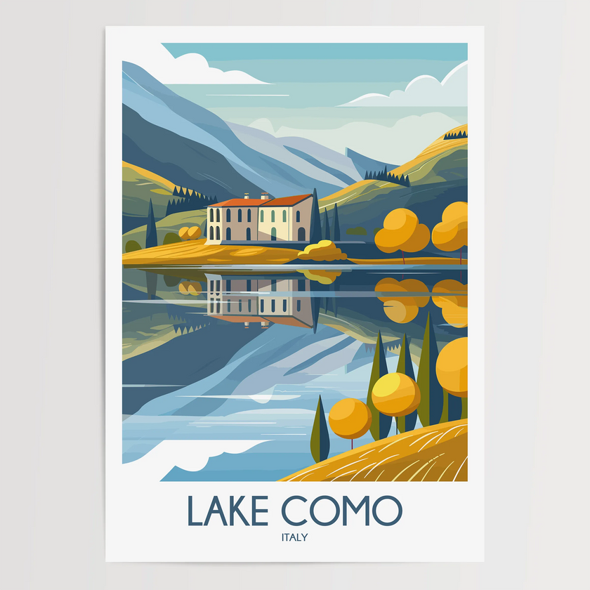 Lake Como Retro Travel Illustration