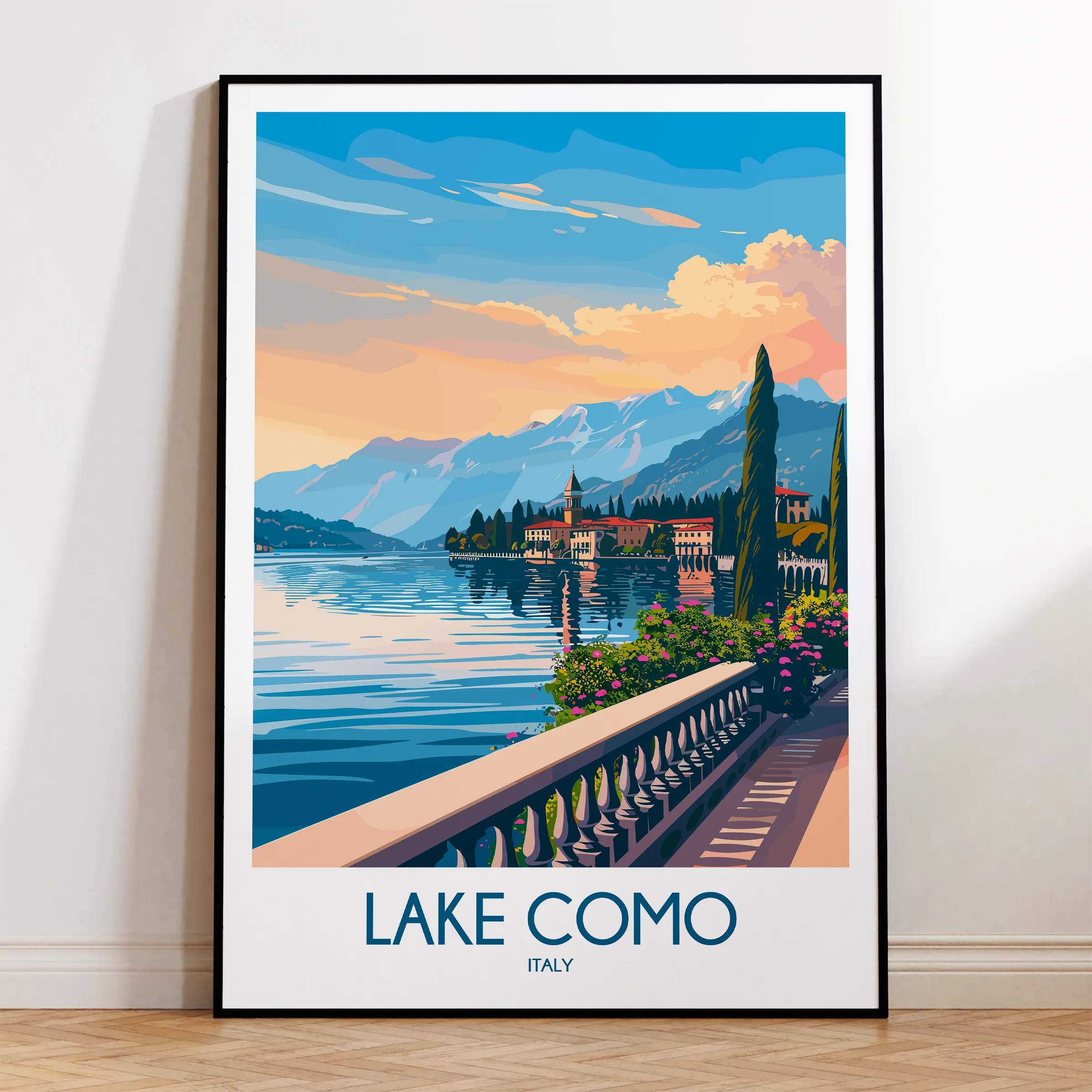 Lake Como Retro Travel Illustration