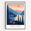 Lake Como Retro Travel Illustration