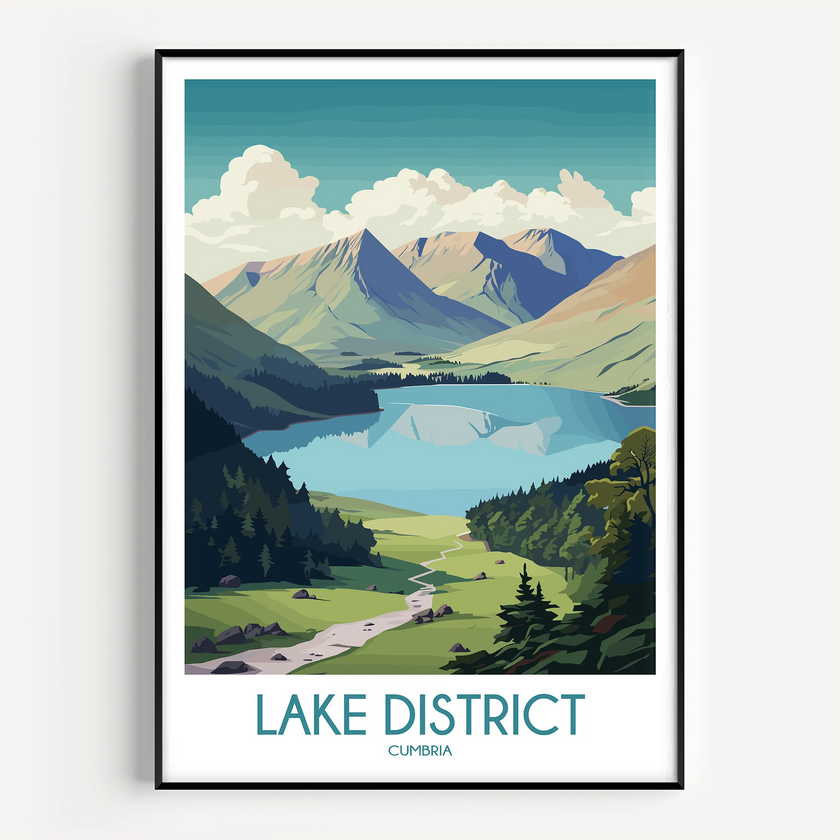 Lake District Retro Travel Illustration