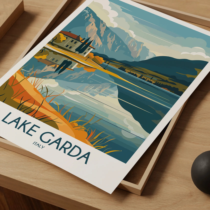 Lake Garda Retro Travel Illustration